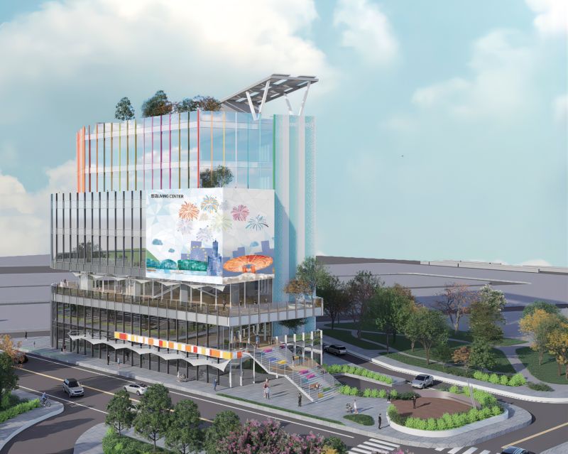 複合式現代化購物市場及停車場的「悠活生活廣場」完工模擬示意圖。  圖片來源：高市府經發局